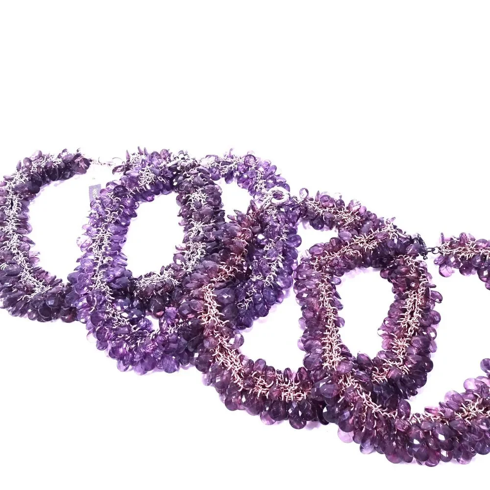 Neiman Marcus Purple Amethyst Teardrop Lucite Cluster Short Necklace NWT 398